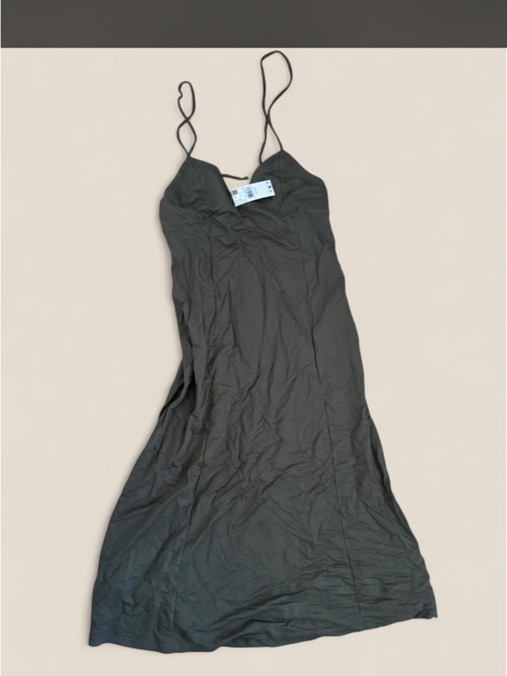 Mango Olive Green Slip Dress with Spaghetti Straps